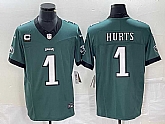 Men's Philadelphia Eagles #1 Jalen Hurts Green C Patch 2023 FUSE Vapor Untouchable Stitched Jersey,baseball caps,new era cap wholesale,wholesale hats
